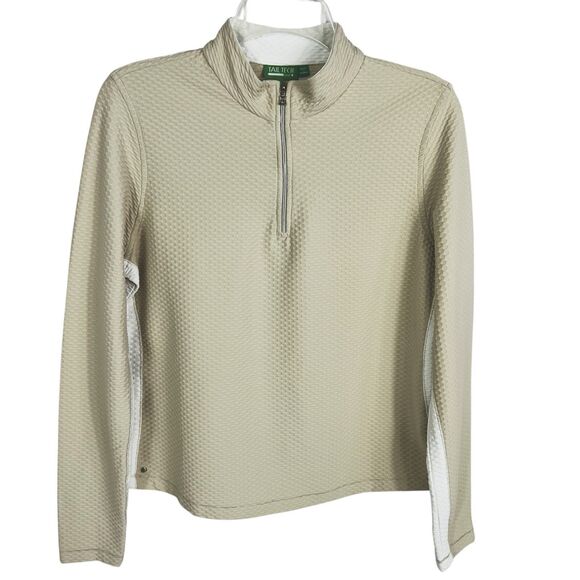 Tail Tech Tops - Tail Tech Golf Beige White Textured 1/4 Zip Long Sleeve Pullover Women’s Medium
